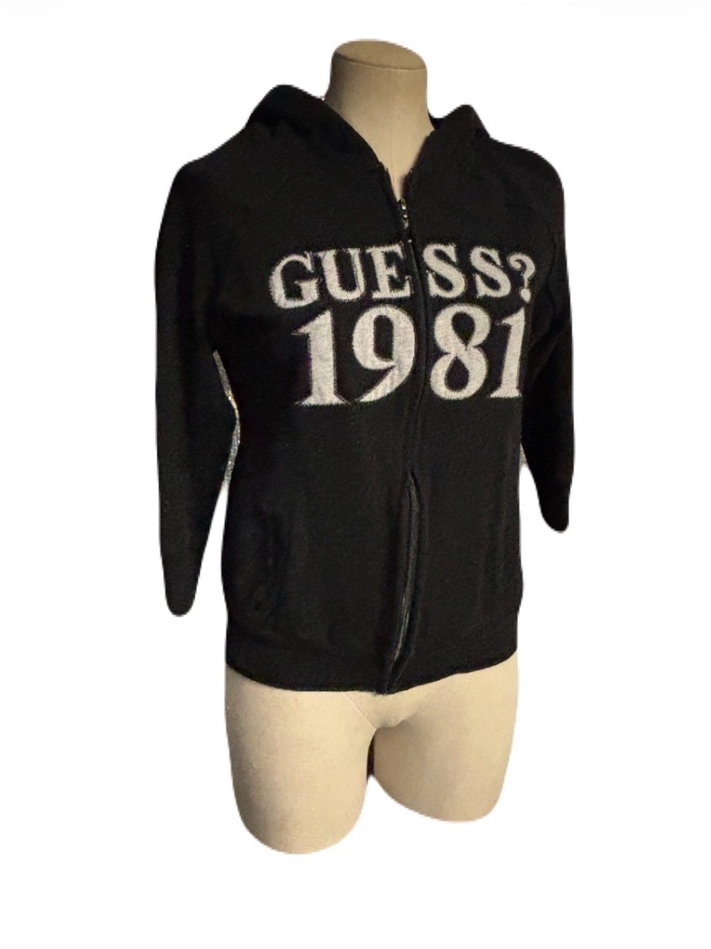 Guess Black Hooded Kids Zip Jacket with White '1981' Logo